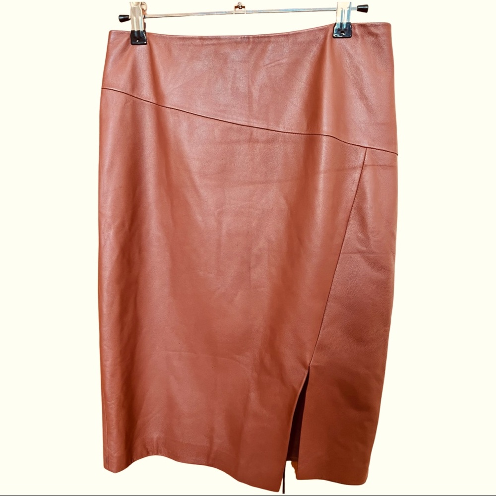 White House Black Market Caramel Brown Leather Pencil Skirt, Size 0